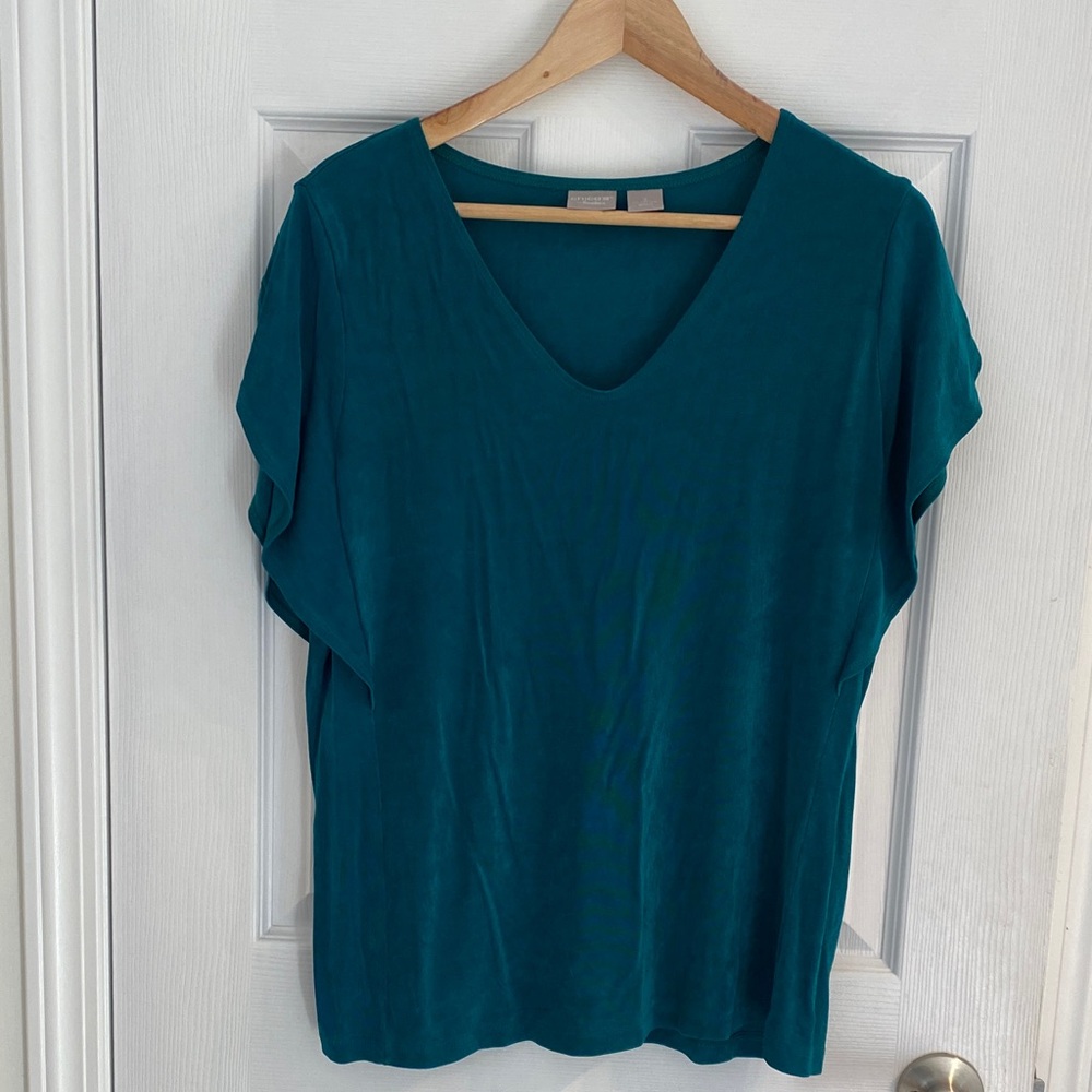 Chico's Traveler Emerald Green V-Neck Women's Flutter Sleeve Top Size Large